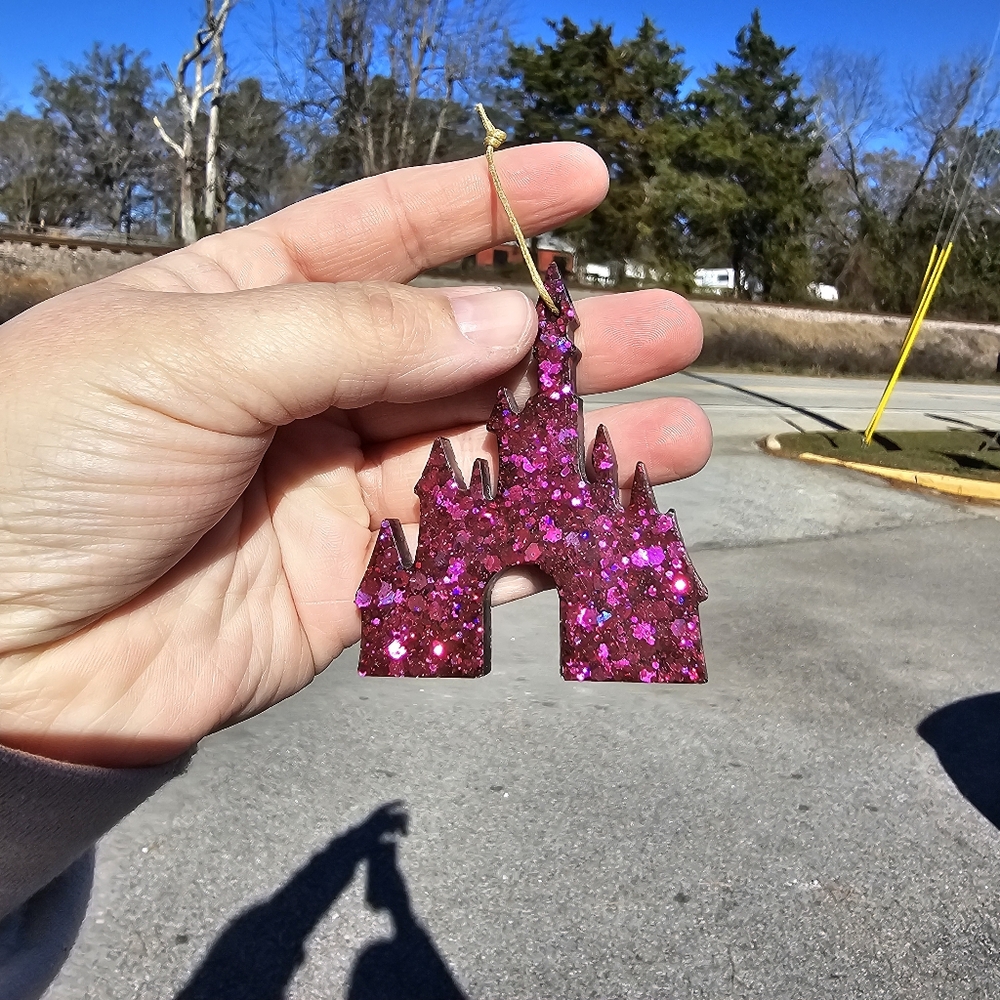 Theme Park Castle Inspired Purple Sparkle Handmade Ornament